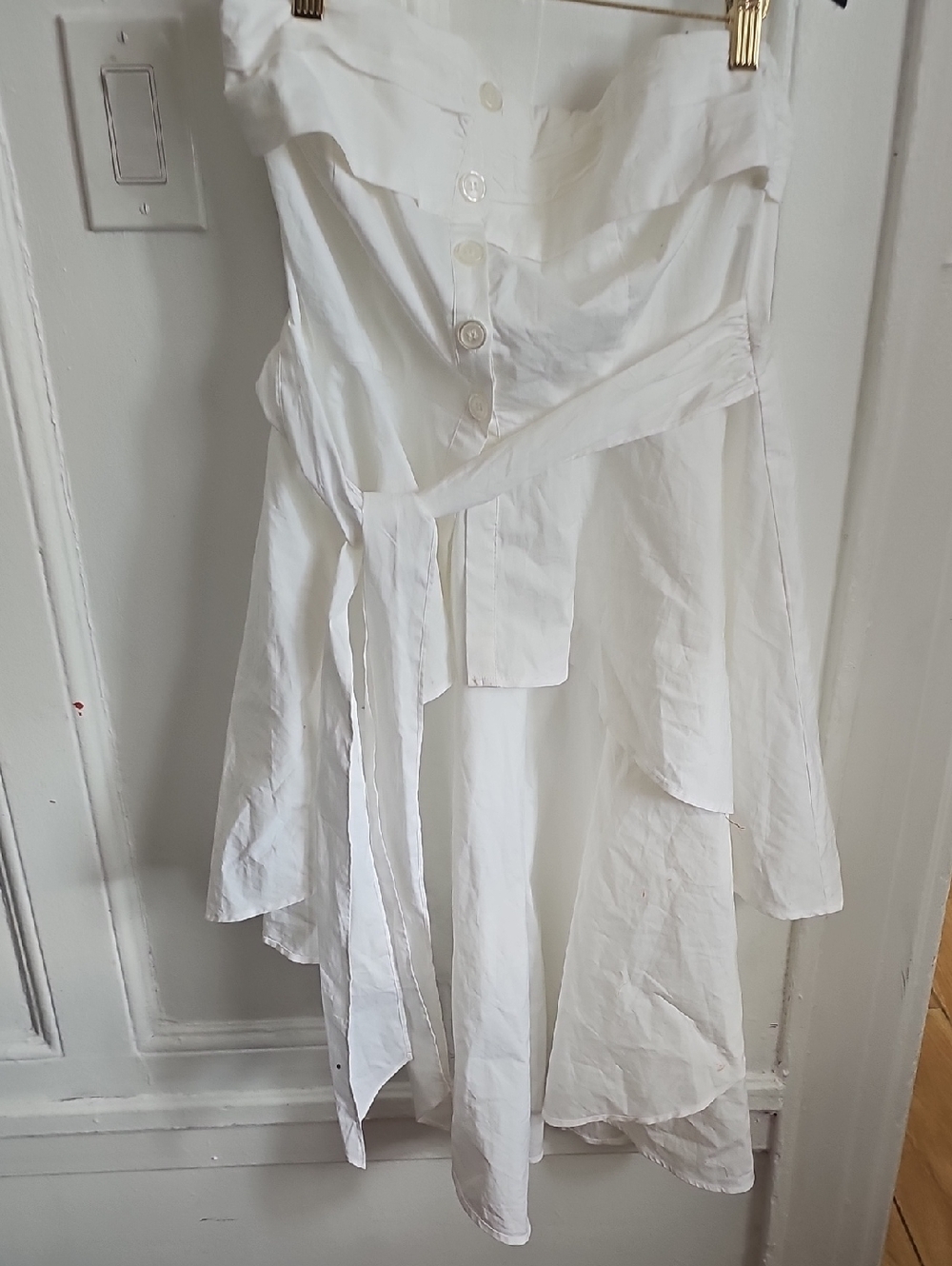 New York & Company White High-Low Button-Front Skirt with Tie Waist